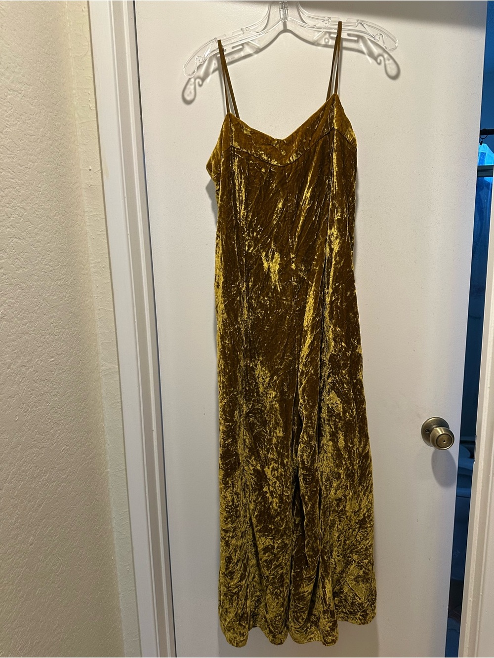 Anthropologie Golden Mustard Velvet Overall Size 8 Wide Leg Spaghetti Straps